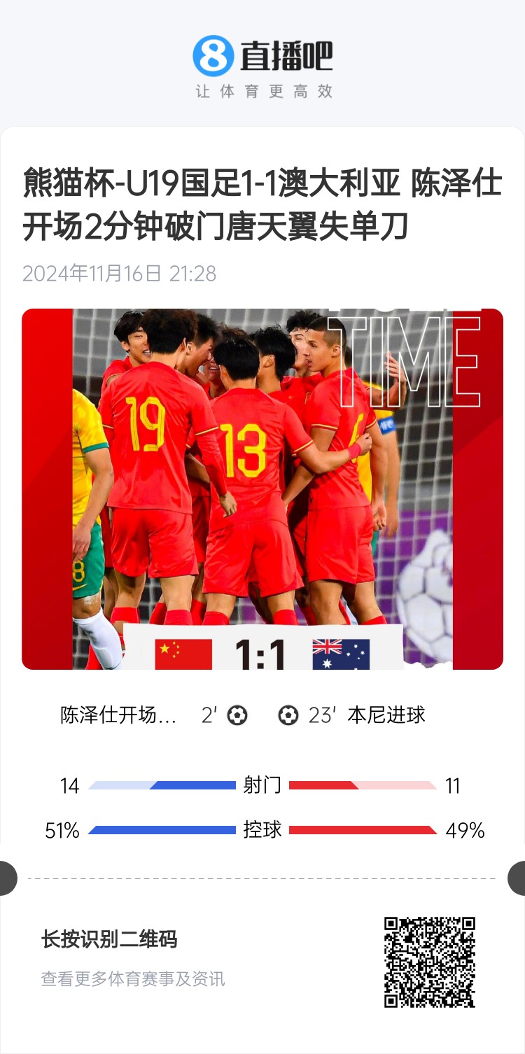  二番戰(zhàn)！U20國青與澳大利亞去年熊貓杯剛有過交手，雙方1-1戰(zhàn)平