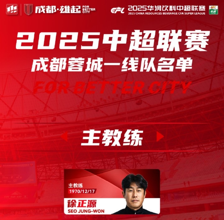  成都蓉城一線隊(duì)大名單出爐！