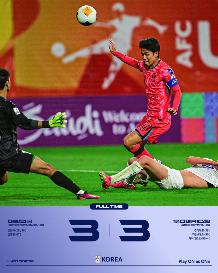  90分鐘戰(zhàn)報(bào)-U20韓國3-3烏茲別克斯坦進(jìn)加時(shí) 阿布杜加富爾絕平